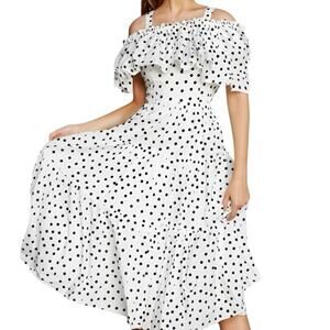 StyleKeepers Girl Next Door polka dot midi dress white polka dots M medium NEW